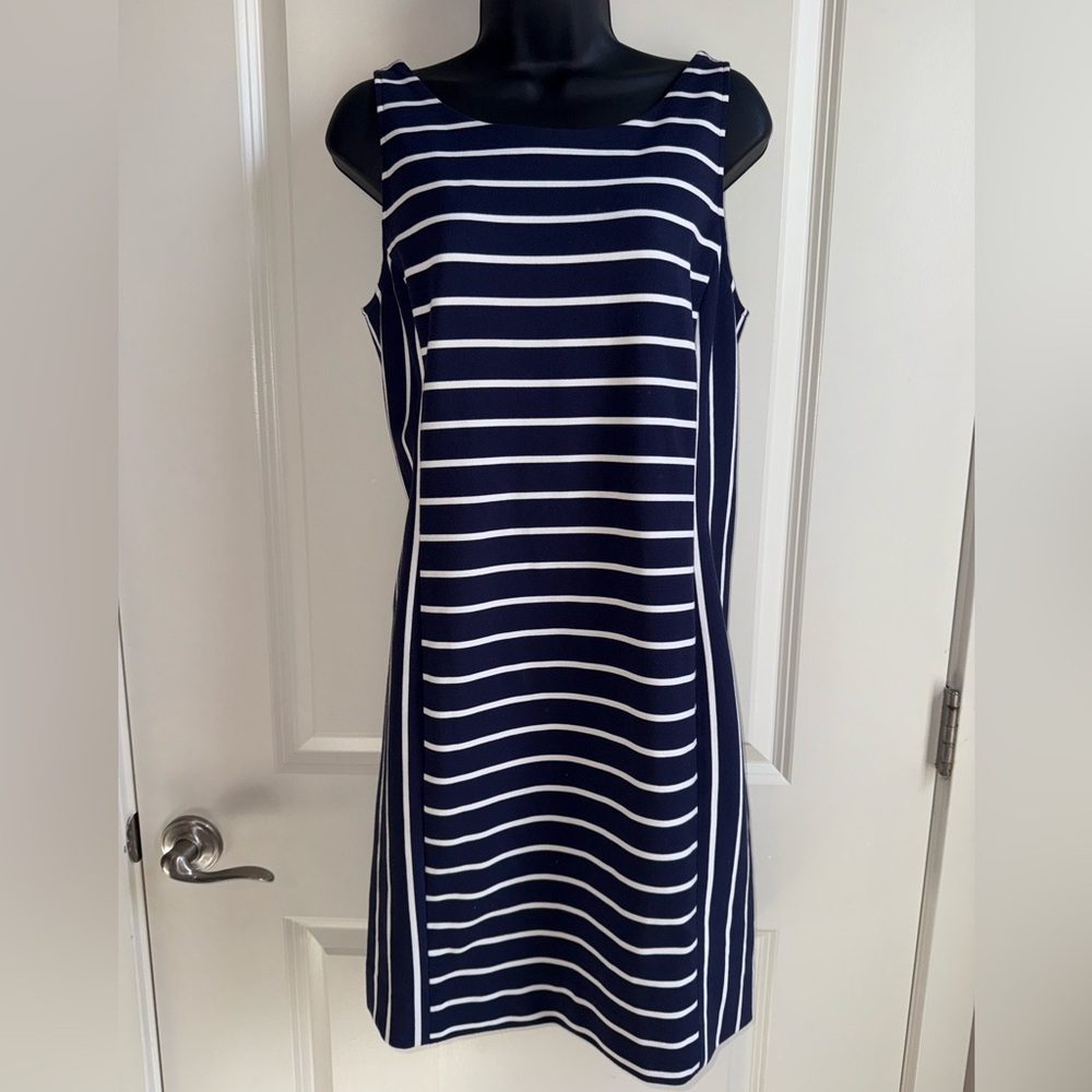 Banana Republic Navy and White Striped Sleeveless Midi Dress Women’s Size 10